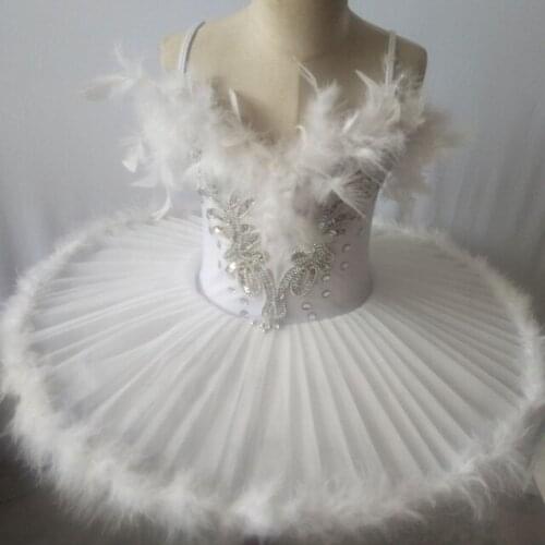 Kids White Swan Lake Ballet Dance Costume Child Professional Ballet Tutu Dance Dress Black Feather Ballet Dancewear 90