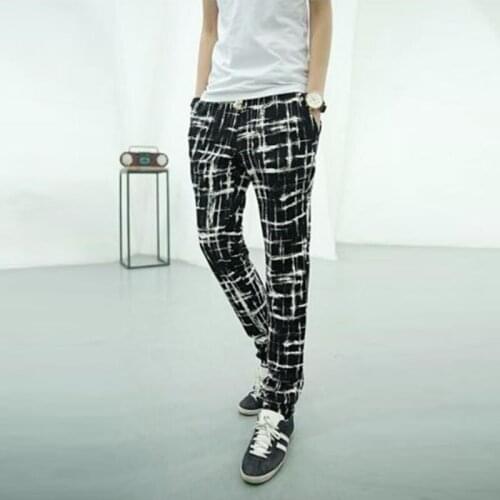 Floral long pants male harem pants Korean tide mens nightclub small feet Slim casual pants large size mens flower pants
