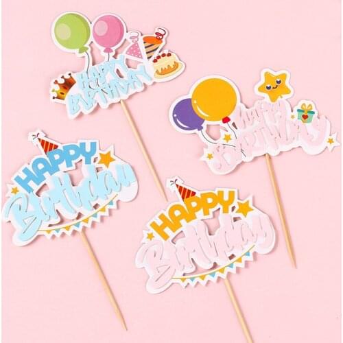 1pc Cute Star Balloon Happy Birthday Cake Topper Candy Cake Decorating Tools Cake Topper Birthday Cake Baking Accessories