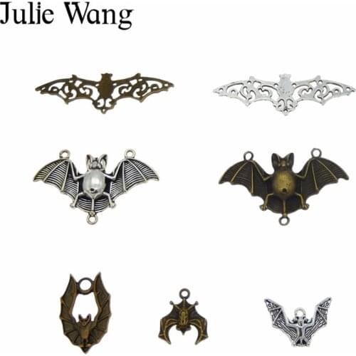 Julie Wang 7PCS Alloy Bats Animal Mixed Charms Antique Color Jewelry Making Pendant Findings Halloween Charm Accessories