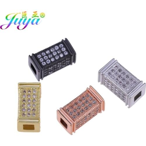 Juya DIY Jewelry Charm Beads Supplies Micro Pave Zircon Metal Square Tube Beads For Natural Stones Beadwork Jewelry Making