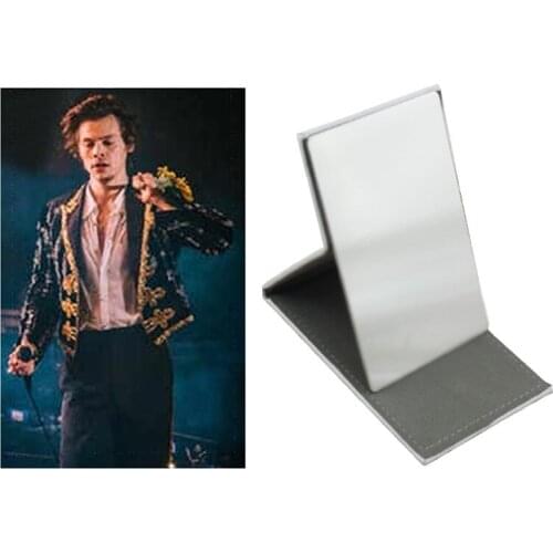 JWEIJIAO Fine Line Korean Hip Hop Graphic fashion mirror Stainless Steel Folding Leather Makeup Portable cosmetic mirror FL475