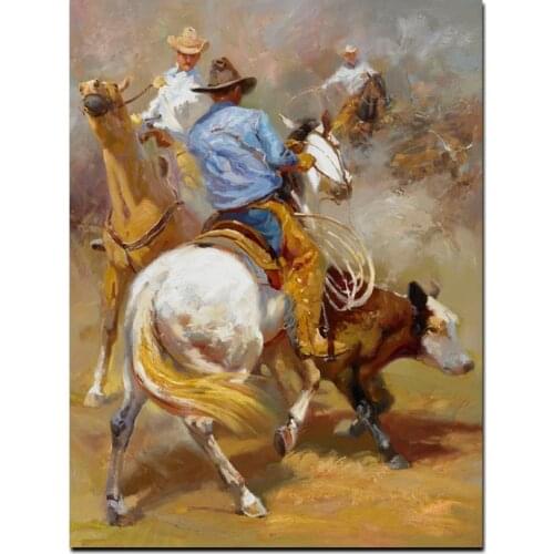 100X140CMCowboy Knight Herding the Cows Oil Painting HD Print on Canvas Pastoral Wall Painting Art Picture for Living Room Decor