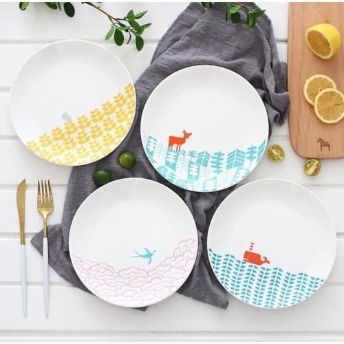 Ceramic plate creative simple western food plate 8 inch nordic dish dinner plate home cute cartoon breakfast plate steak plate
