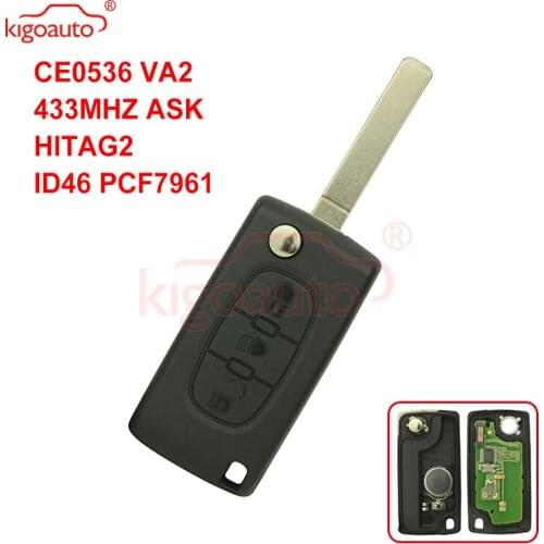 Kigoauto CE0536 Flip remote key 3 button VA2 434Mhz for Peugeot 307 Citroen C4