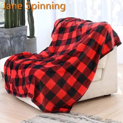 Tartan Blanket Soft flannel wool lattice pattern decorative blanket suitable for sofa bed sofa red and black
