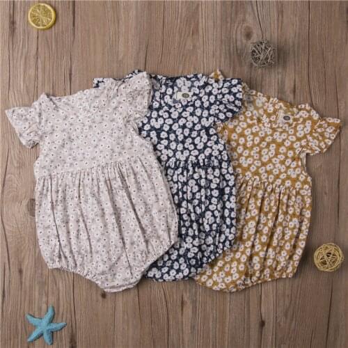 Newborn Baby Girl Clothes Floral Fly Sleeve Rompers Jumpsuit Baby Summer Clothing Sunsuit For 0-24Months