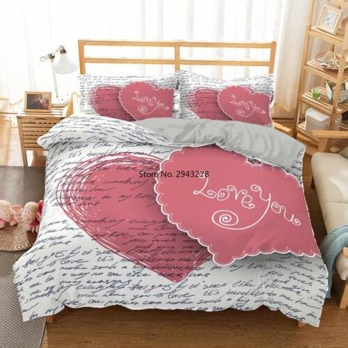 Heart Hand Writing Letter Sentence Bedding Sets Valentines Day Microfiber Comforter Duvet Cover Set Home Textile For Lover Gift
