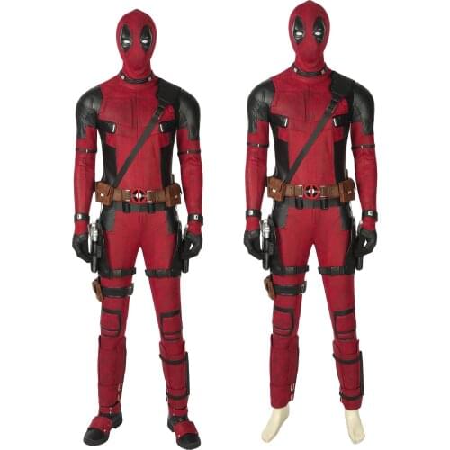 Dead Pool Wade Jumpsuit Cosplay Costume Halloween Role-Playing Faux Leather Bodysuit Deluxe Full Set With Accessories