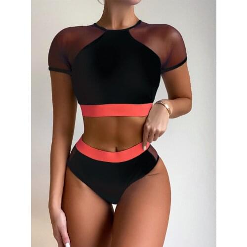 2 Peice Swimsuit Set High Waist Sexy Bikini Mesh Bandage Swimsuit Bathing Suit Female Swimsuit Plus Size Swimwear Women Bikini