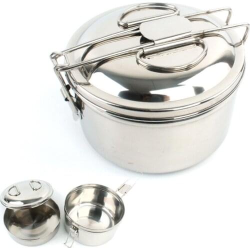 Outdoor camping Stainless Steel Lunch Box Round Cook Pot Backpacker stainless steel lunch box Round type plate lunch box