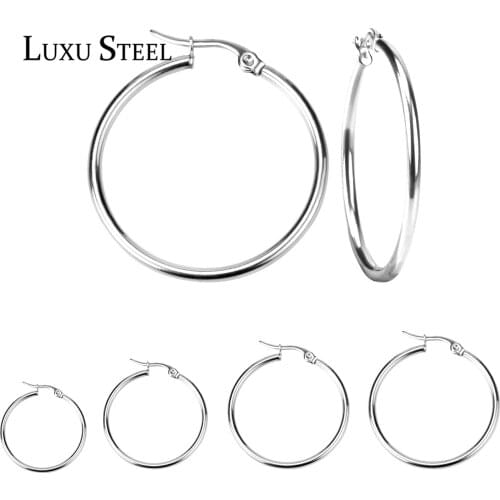 LUXUSTEEL 1Pair/2pcs 8mm to 70mm Gold Hoops Earring Trendy Style Round Circle Earring Fashion Jewelry Aretes Wholesale Gift