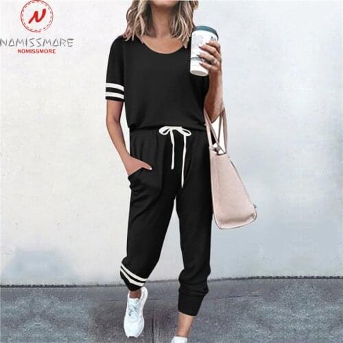 Fashion Women Summer Casual Losoe Solid Color 2 Piece Set Drawstring Design Pocket Decor Mid Waist Pants+O-Neck Short Sleeve Top