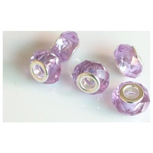 Wholesale 14*8mm Spacers for Jewelry Making Clear Lavendar Faceted Big Hole Loose Charm Beads Silver Core Good Crystal Glass
