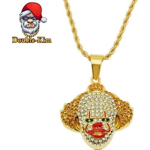 Clowns Full Zircon Pendant Necklace Men Hiphop Rock Street Culture Zinc Alloy Inlaid Zircon Chain Necklace Fashion Man Jewelry