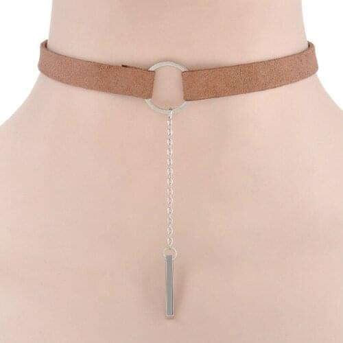 2017 Punk New Fashion Leather Hollow Personality Clavicle Chain plated Geometric And Round Pendant Female Necklace Wholesal