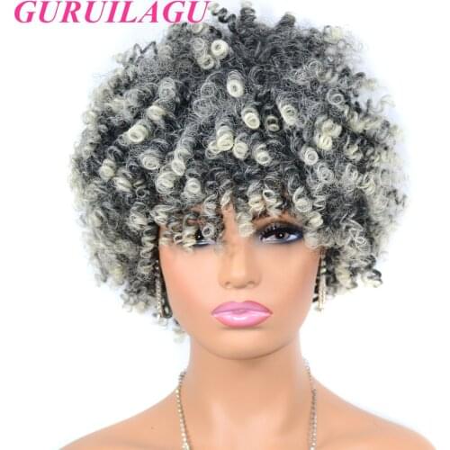 GURUILAGU Synthetic Wig Color #4 Short Wigs for Black Women Kinky Curly Synthetic Hair Heat Resistant Fiber Wig Female