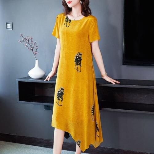 Real Silk Summer 2020 Floral Fashion Midi Dress Elegant Loose Ladies Dresses New Arrival O-neck Vestidos AZ696 Pph425