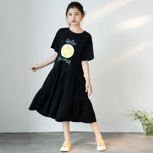 Girls Ruffles Dress 2021 New Kids Clothes Teen Summer Dress Lemon Pattern Children Clothes Casual Cotton Baby Midi Dress,#6211