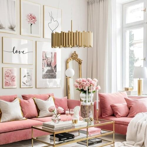 Pink Street Flower Poster Nordic Curtains Kiss Statue Wall Art Print Canvas Painting Scandinavian Photographic Home Decor