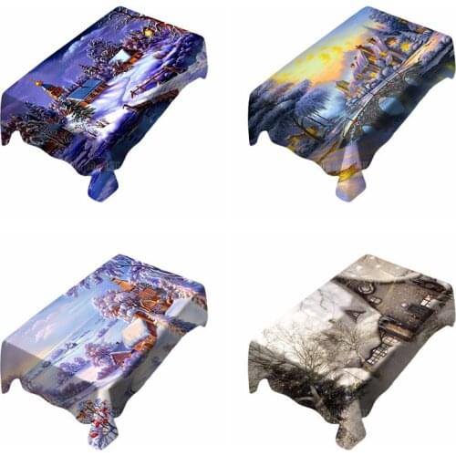 Christmas Scenes Decorative Rectangle Table Cloth Twinkles Extravagance Winter Village Fantasy Pattern Water Repellent Fabric
