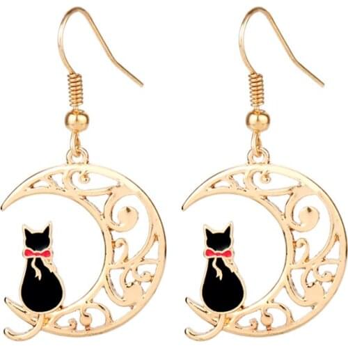 Cartoon Theme Earrings Women Earring Japanese Anime Luna Cat Shape Pendant Ear Drop Enamel Eardrop Accessories -20