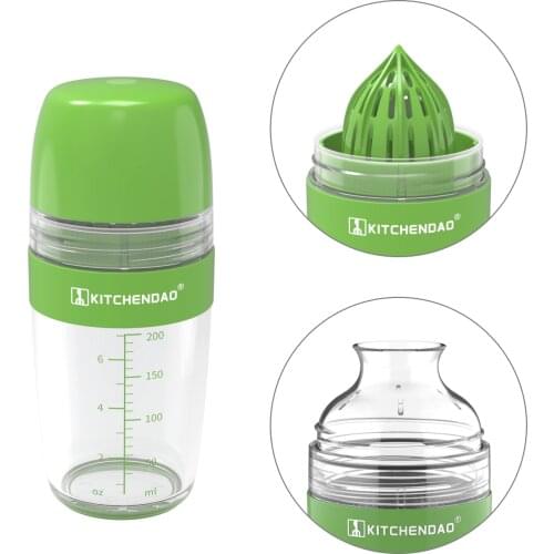 2 in 1 Salad Dressing Shaker with Multifunctional Citrus Juicer Dripless Pour Leak-free Soft Grip Anti-slip Feet 250ml