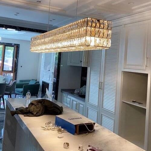 Modern light luxury crystal lamp Nordic creative personality restaurant bar villa island restaurant rectangular chandelier