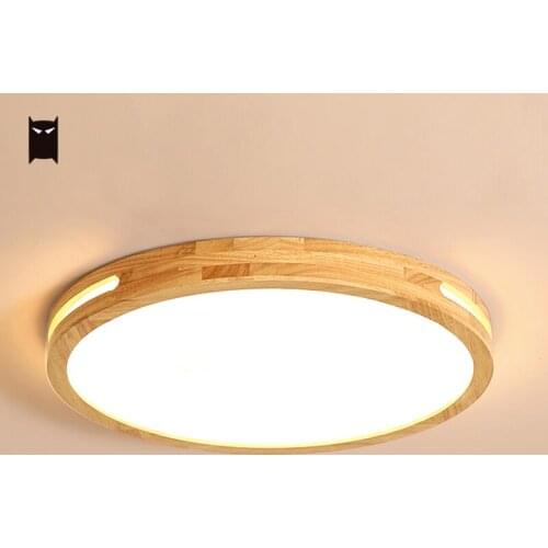 Thin Round Square Solid Wood LED Ceiling Light Fixture Nordic Scandinavian Japanese Plafon Lamp Foyer Bedroom Study Living Room