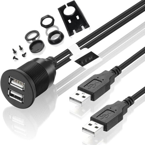 Dual USB 2.0 Male to USB 2.0 Female Extension Cable With Flush Mount Panel For Car Truck Boat Motorcycle
