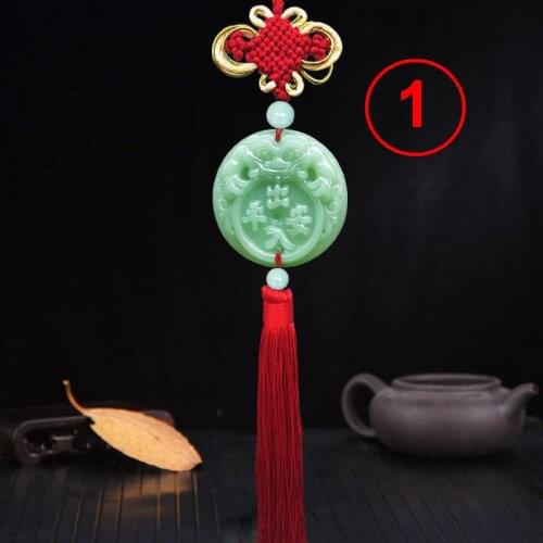 Universal Car Ornament Emerald Green Brave Troops Lotus Tassel Pendant Car Rearview Mirror Hanging