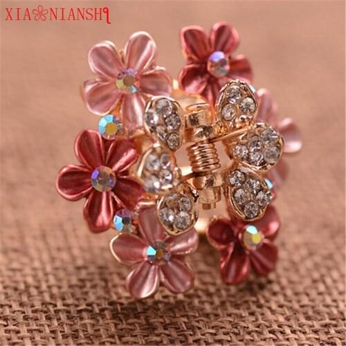 2018 Fashion Women Small Hairpins Crab Hair Claws Clip Enamel Flower Colorful Crystal Rhinestone Headband Girls Hair Accessories