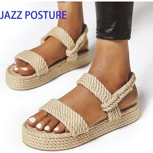 2020 Summer Sandals Wind Chic Flat Open Toe linen Comfortable fashion platform Black Beige Shoes Dropshipping z559