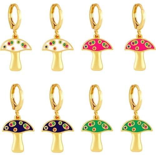 Earrings For Women 2021 Trend Summer Mushroom Gold Plating Drop Candy Color Enamel Earring Fashion Jewelry Party Bague