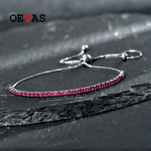 OEVAS 100% 925 Sterling Silver 2.5mm Ruby Sapphire High Carbon Diamond Bracelet For Women Sparkling Wedding Party Fine Jewelry