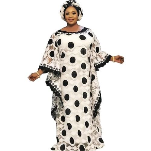 New Style Classic Design African Womens Dance Nigeria Dashiki Net Cloth Lace Loose Long Dress and Underdress 2piece Free Size