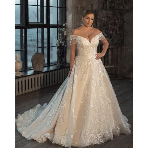 Vestido De Novia Beading Tassel Sleeve Wedding Dress Plus Size V-Neck Vintage Robe De Soiree De Mariage Tulle Sukienka