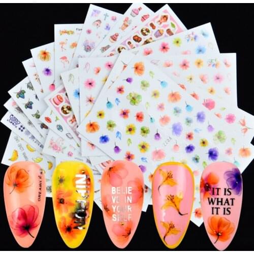 2PC 3D Embossed Nail Sticker Flower Flamingo Adhesive DIY Manicure Slider Nail Art Tips Decorations Decals