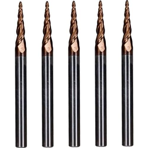 5pcs/lot R0.5*D4*15*50L*2F HRC55 Tungsten solid carbide Coated Tapered Taper Ball Nose End Mill cone type cnc milling cutter