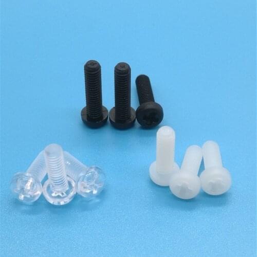 50pcs M2 M3 M4 Metric Threaded Black White Transparent Nylon Plastic Phillips Pan Head Cross Round Screw Bolt length 5mm-30mm