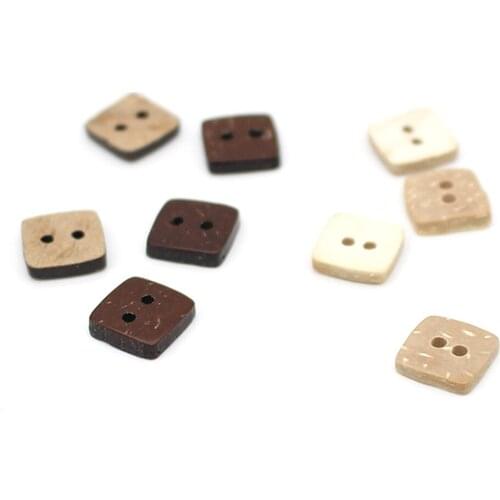 500PCS Brown/Beige Square Natural Coconut Buttons 2 Holes Side Length 11.5mm 15mm Sewing Scrapbook Apparel Crafts Accessories