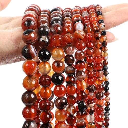Faceted Coffee Stripe Agate Onyx Natural Stone Beads Brown Round Spacer Loose Bead For Jewelry Making DIY Bracelet 4/6/8/10/12MM