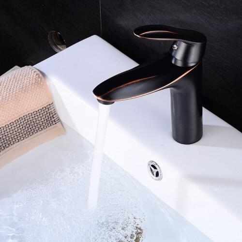 Black Brass Waterfall Bathroom Sink Faucet Vessel Tall Bamboo Water Tap Retro Single Hole Basin Faucets