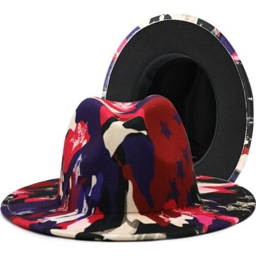 Tie-Dye Fedora Hats for Women Men Autumn Winter Ladies Wide Brim Vintage Fascinator Multicolor Panama Felt Jazz Hat Wholesale