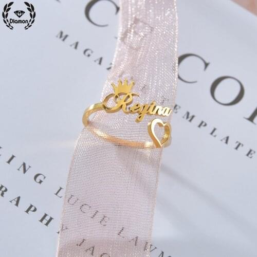 Customized Letter Fashion Stainless Steel Hollow Heart Name Ring Personalized Letter Nameplate Jewelry for Women Lovers Gift