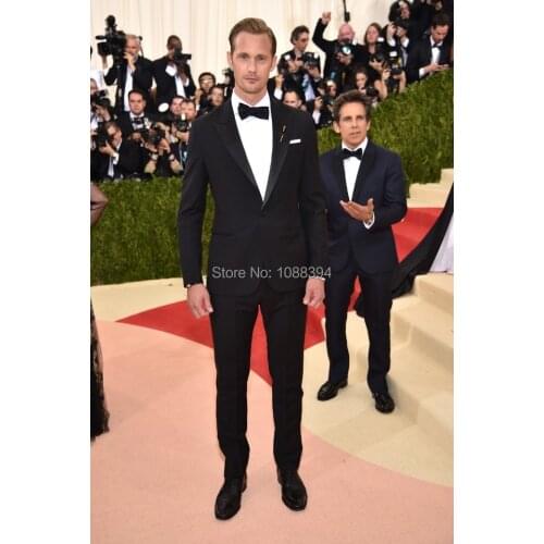 Custom Made Groomsman Black Peaked Lapel Party Prom Suits Mens Wedding Tuxedos Groom Suit Costume Homme (Jacket+Pants+Bow)