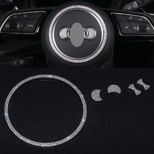 JEAZEA Car Steering wheel Emblem Interior 3D Rhinestone Fit For Audi A4L A6L A3 A5 Q3 Q5 Q7 A7 A8 Drill Logo Diamond Decoration