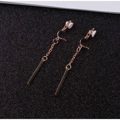 Minimalist geometric Clip on earrings contracted temperament earrings Long female Clip earrings Wholesale jewelry