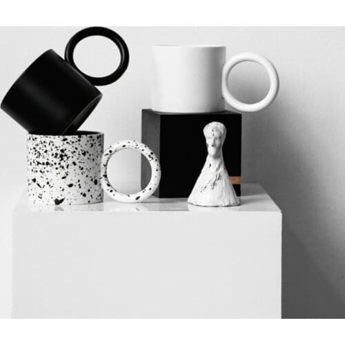 Ins Ceramic Mug Nordic Style Coffee Cup Water Cup Geometry Ring Big Ears Simple Creativity
