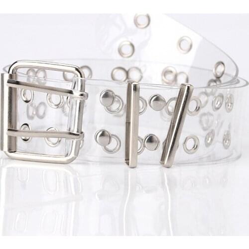 Best Gift for Daughter Punk Metal Grommet Belt with Pin Buckle for Girl for Jeans Fashion Transparent Double Grommet Belt